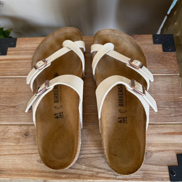 Birkenstock Mayari Graceful Pearl Irredescent Vegan Criss Cross Thong Sandal - Picture 11 of 14